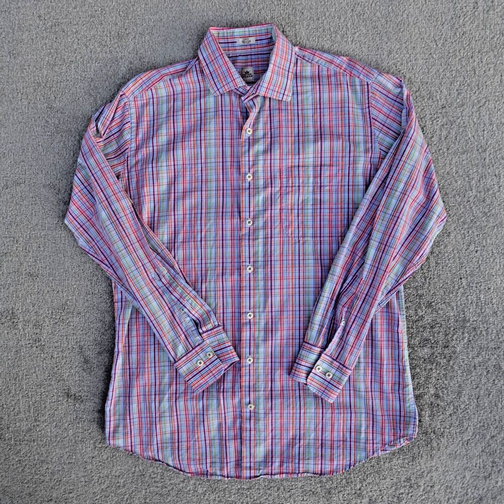 Peter Millar Shirt Men L Plaid Seaside Finish Long Sleeve Button Up 100% Cotton